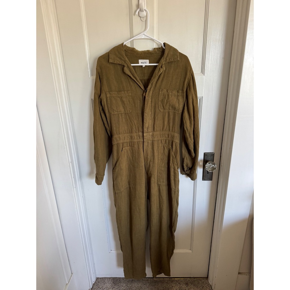 Mate The Label green linen jumpsuit size small